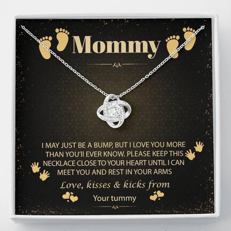 To My Mommy Love Knot Christmas Necklace – New Mommy Necklace Baby Bump, New Mom Gift Jewelry, First Time Mom Pregnancy