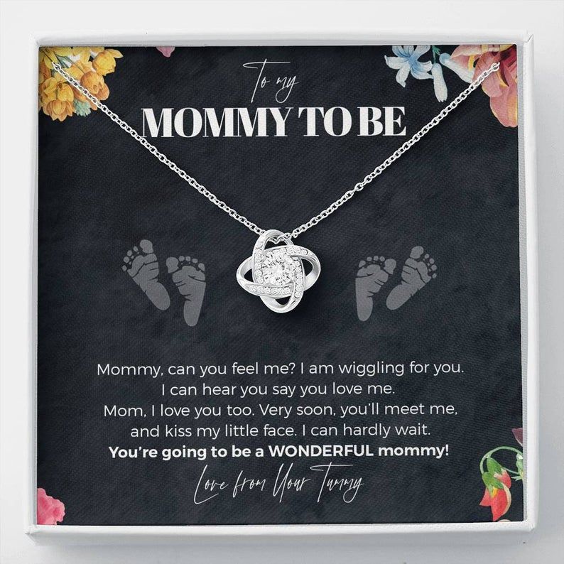 To My Mommy To Be, Love From Your Tummy Love Knot Necklace – Pregnancy Gift for Mommy – Gift for Mommy from Baby Bump – Mom Necklace Jewelry