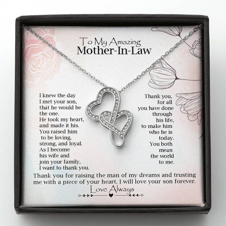 To My Mother-In-Law Double Hearts Necklace – Gift from Bride, Thank you for raising the man of my dreams, Mother in Law necklace