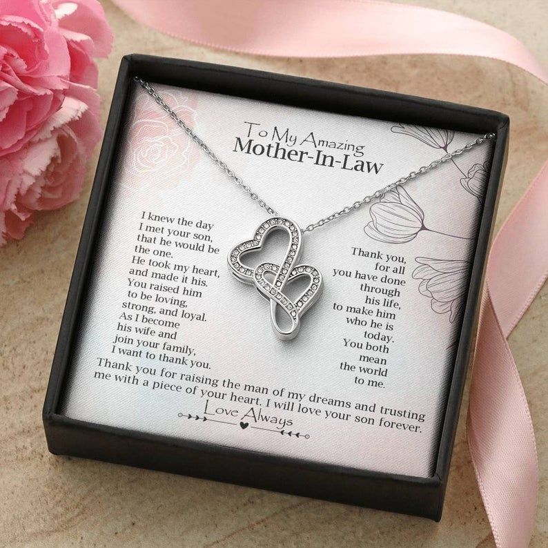 To My Mother-In-Law Double Hearts Necklace – Gift from Bride, Thank you for raising the man of my dreams, Mother in Law necklace