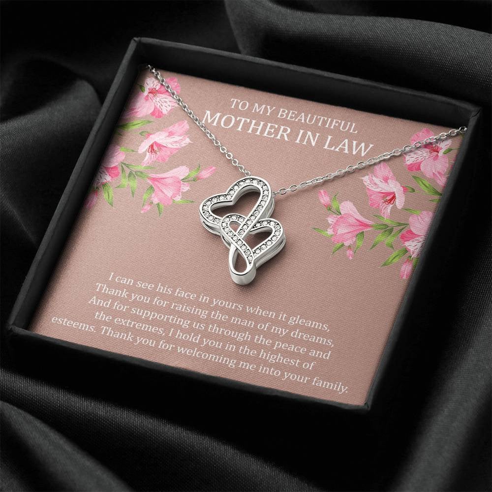 To My Mother-in-Law Gifts, I Can See His Face In Yours, Double Heart Necklace For Women, Birthday Mothers Day Present From Daughter-in-law