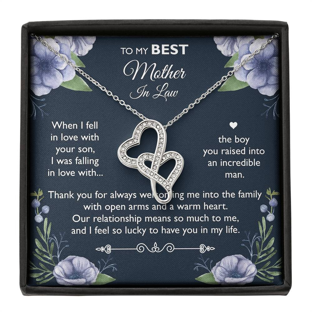 To My Mother-in-law Gifts, I Feel So Lucky, Double Heart Necklace For Women, Birthday Mothers Day Present From Daughter-in-law Son-in-law