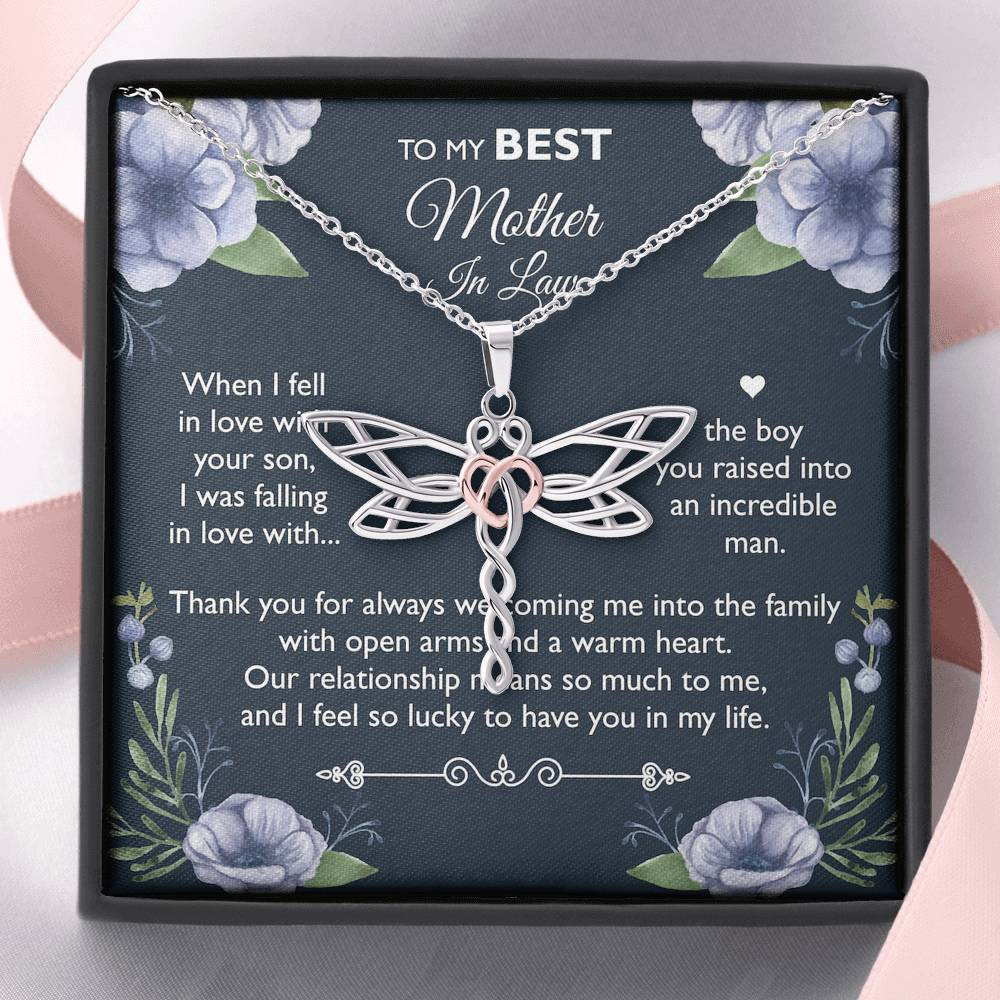 To My Mother-in-law Gifts, I Feel So Lucky, Dragonfly Necklace For Women, Birthday Mothers Day Present From Daughter-in-law Son-in-law