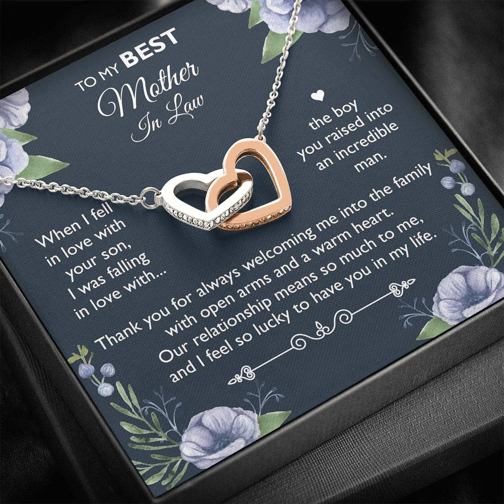 To My Mother-in-law Gifts, I Feel So Lucky, Interlocking Heart Necklace For Women, Birthday Mothers Day Present From Daughter-in-law Son-in-law