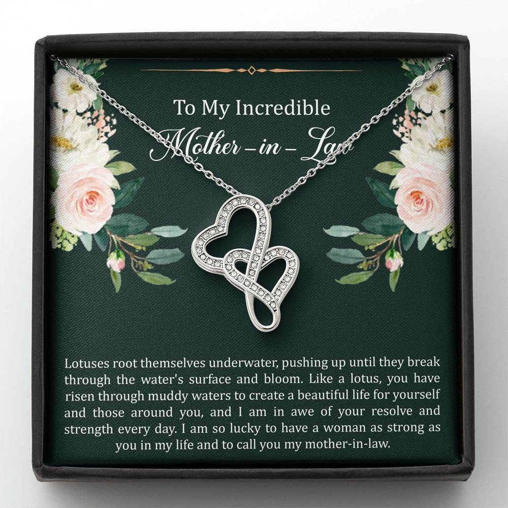 To My Mother-in-Law Gifts, Like A Lotus , Double Heart Necklace For Women, Birthday Mothers Day Present From Daughter-in-law