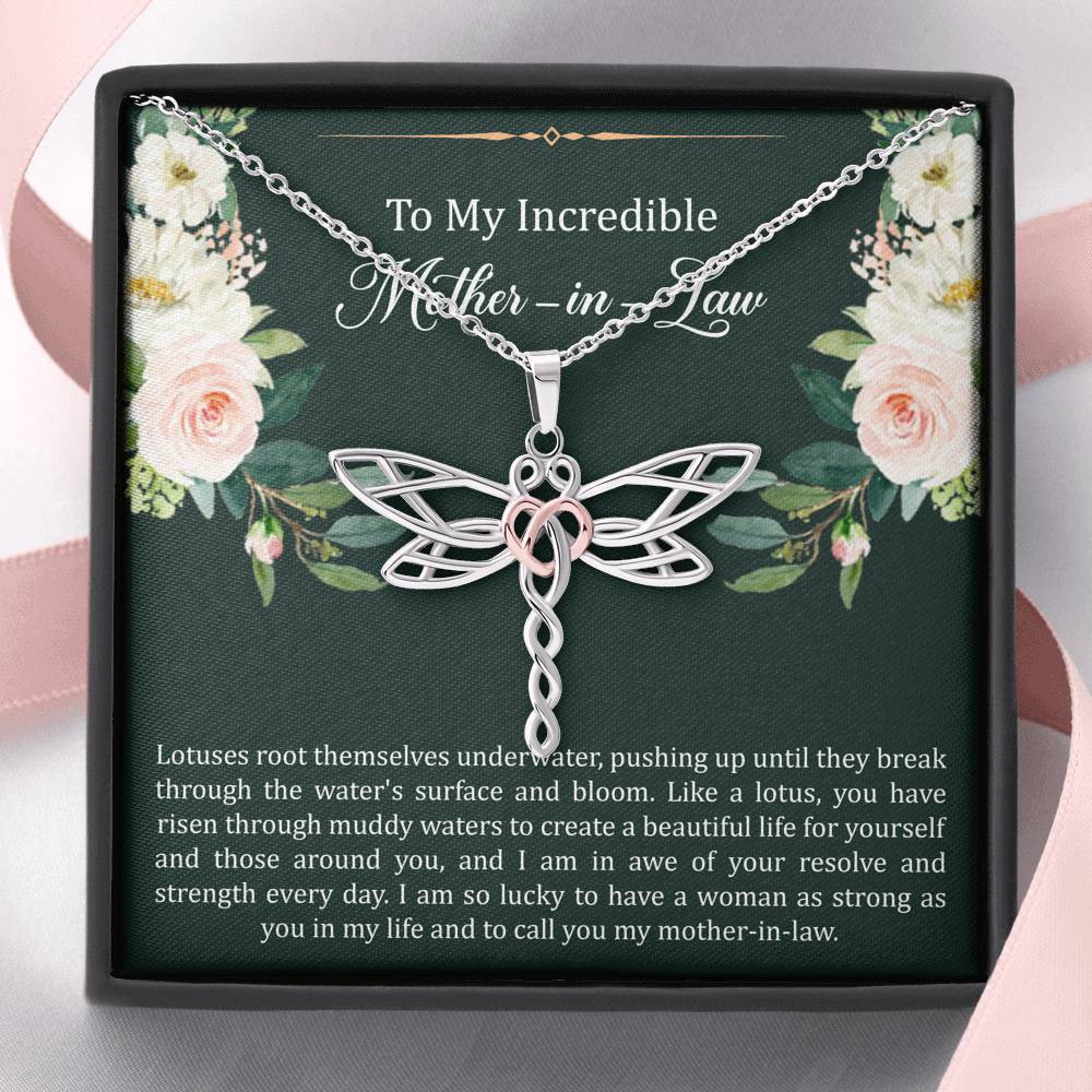 To My Mother-in-Law Gifts, Like A Lotus , Dragonfly Necklace For Women, Birthday Mothers Day Present From Daughter-in-law