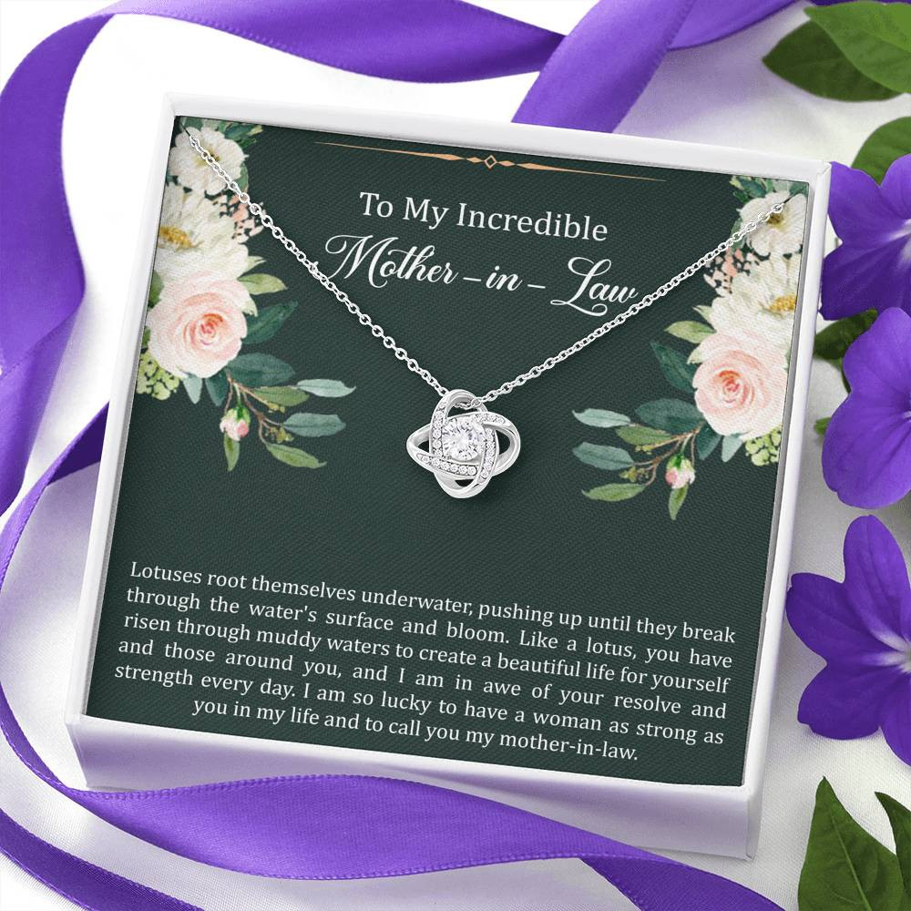 To My Mother-in-Law Gifts, Like A Lotus , Love Knot Necklace For Women, Birthday Mothers Day Present From Daughter-in-law