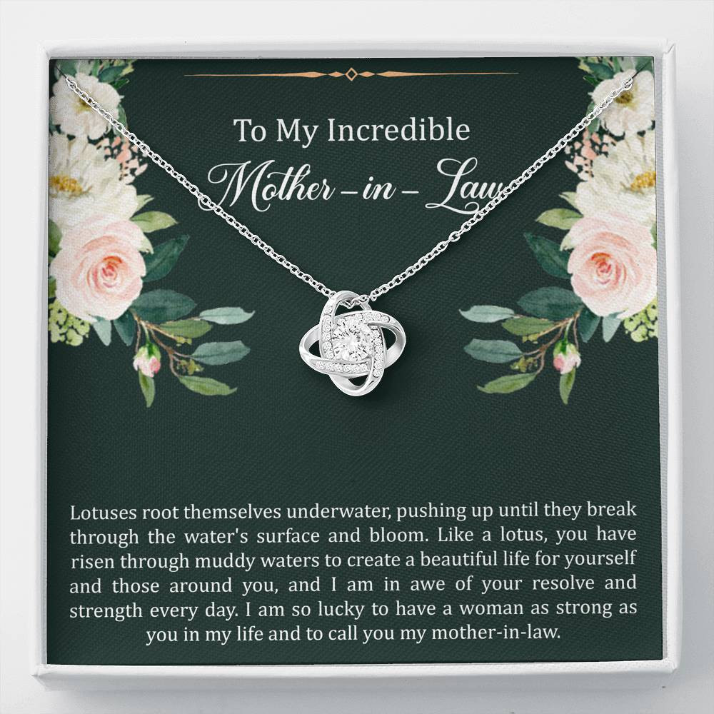 To My Mother-in-Law Gifts, Like A Lotus , Love Knot Necklace For Women, Birthday Mothers Day Present From Daughter-in-law