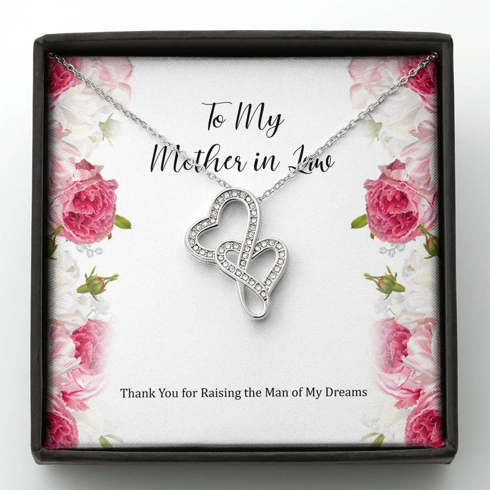 To My Mother-in-Law Gifts, Raising The Man Of My Dreams, Double Heart Necklace For Women, Birthday Mothers Day Present From Daughter-in-law