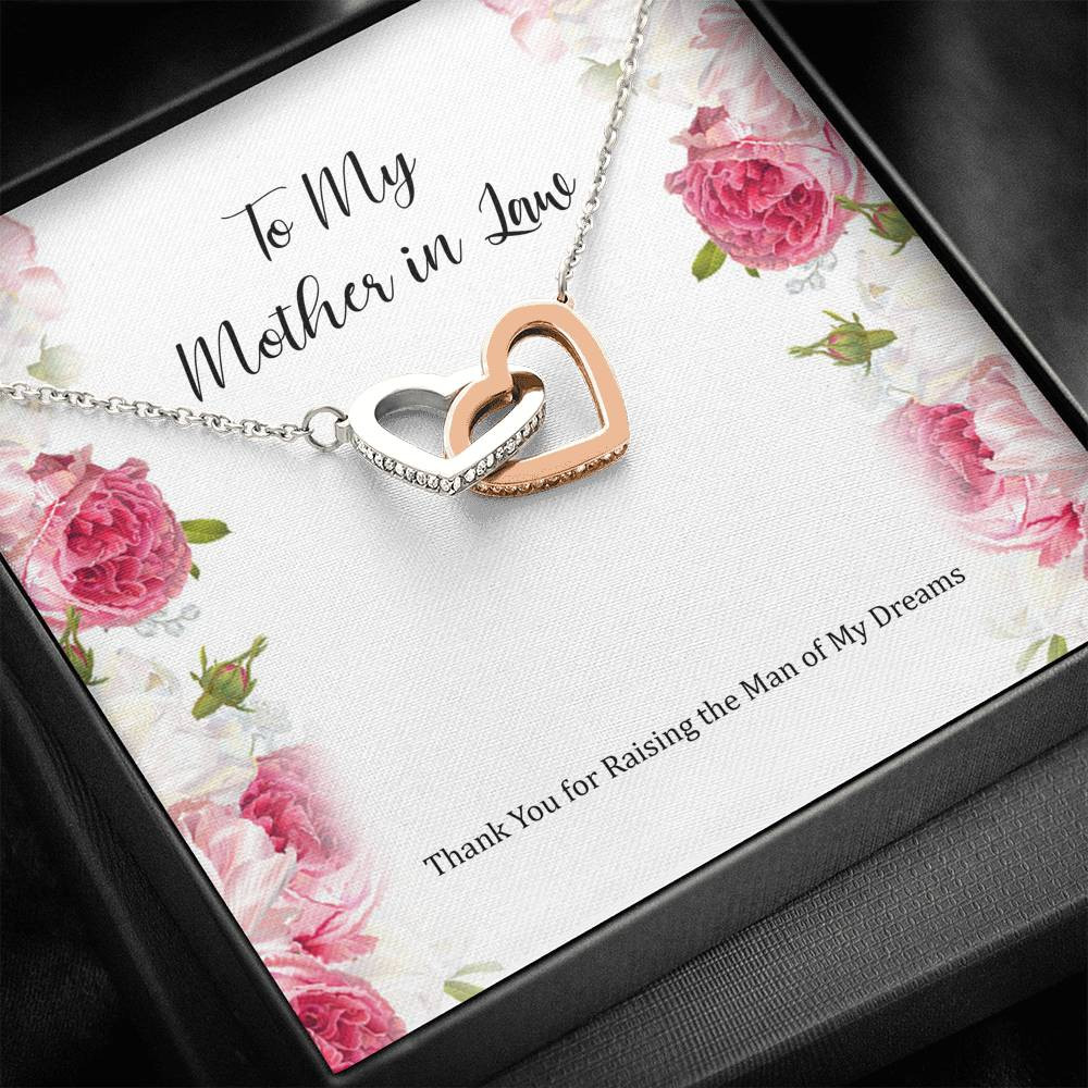 To My Mother-in-Law Gifts, Raising The Man Of My Dreams, Interlocking Heart Necklace, Birthday Mothers Day Present From Daughter-in-law
