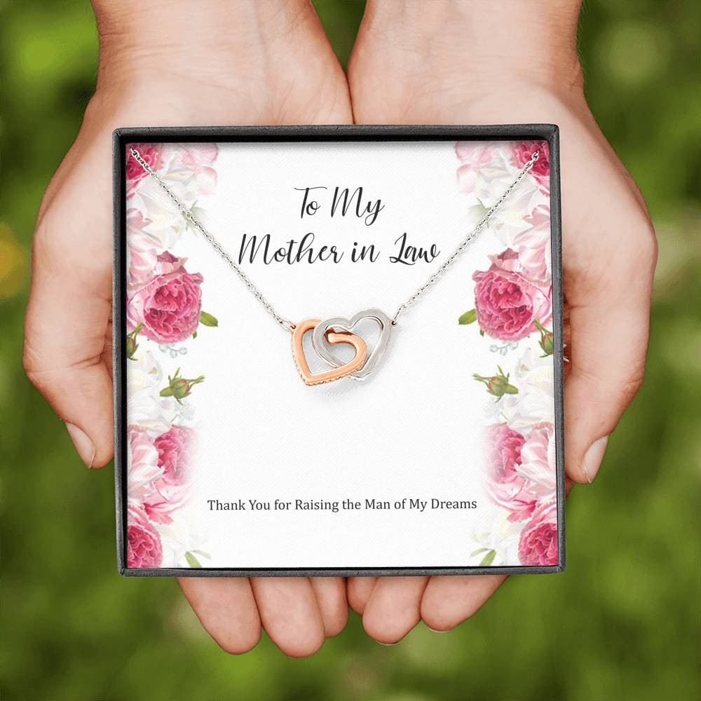 To My Mother-in-Law Gifts, Raising The Man Of My Dreams, Interlocking Heart Necklace, Birthday Mothers Day Present From Daughter-in-law