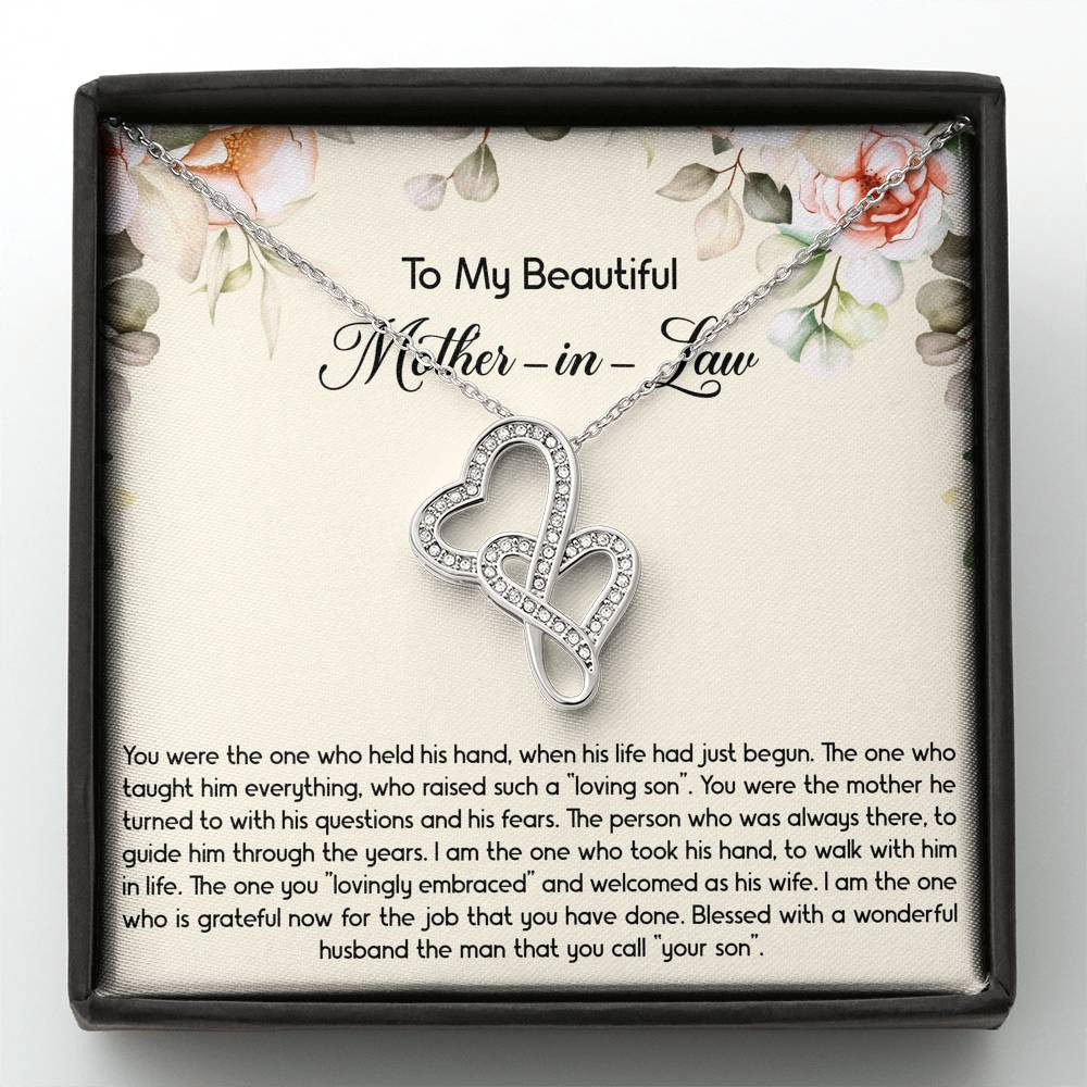 To My Mother-in-Law Gifts, The One Who Held His Hand, Double Heart Necklace For Women, Birthday Mothers Day Present From Daughter-in-law