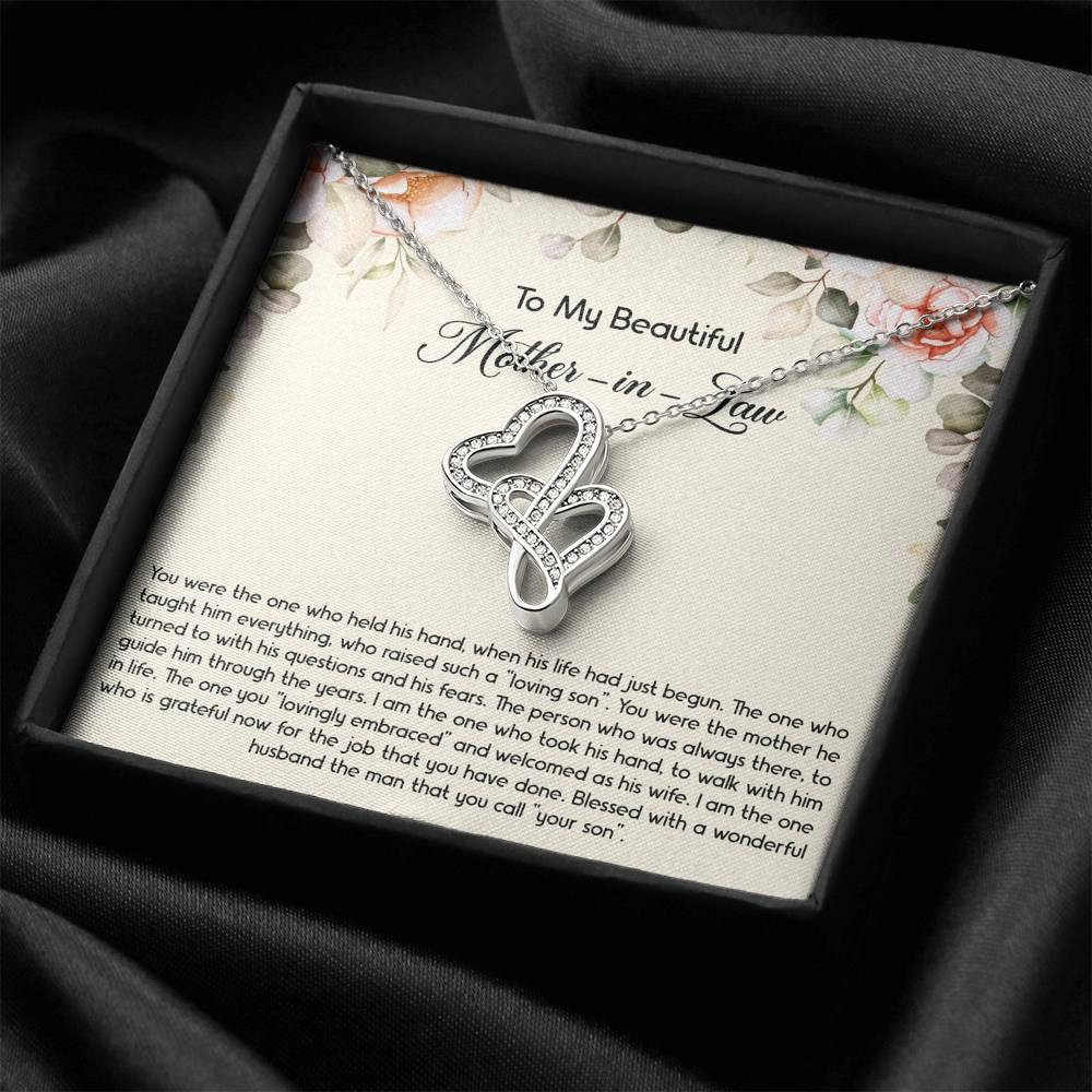 To My Mother-in-Law Gifts, The One Who Held His Hand, Double Heart Necklace For Women, Birthday Mothers Day Present From Daughter-in-law