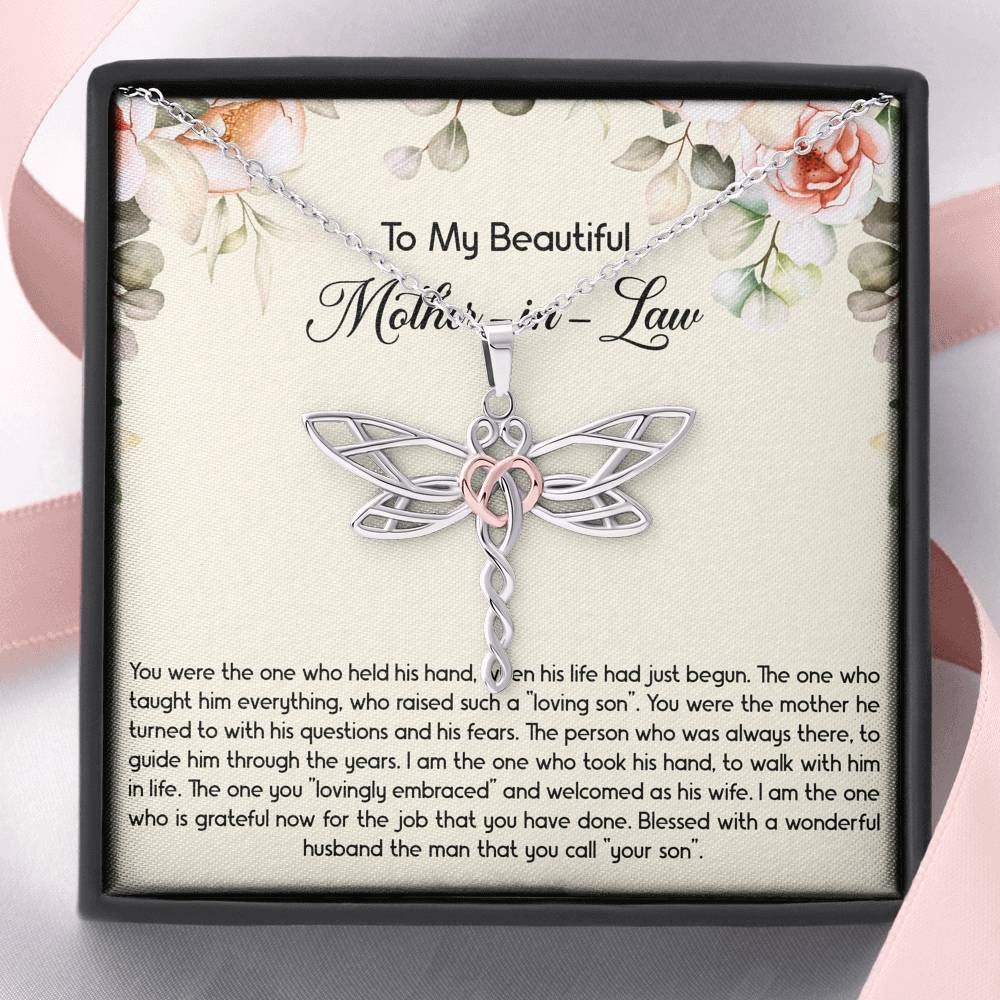 To My Mother-in-Law Gifts, The One Who Held His Hand, Dragonfly Necklace For Women, Birthday Mothers Day Present From Daughter-in-law