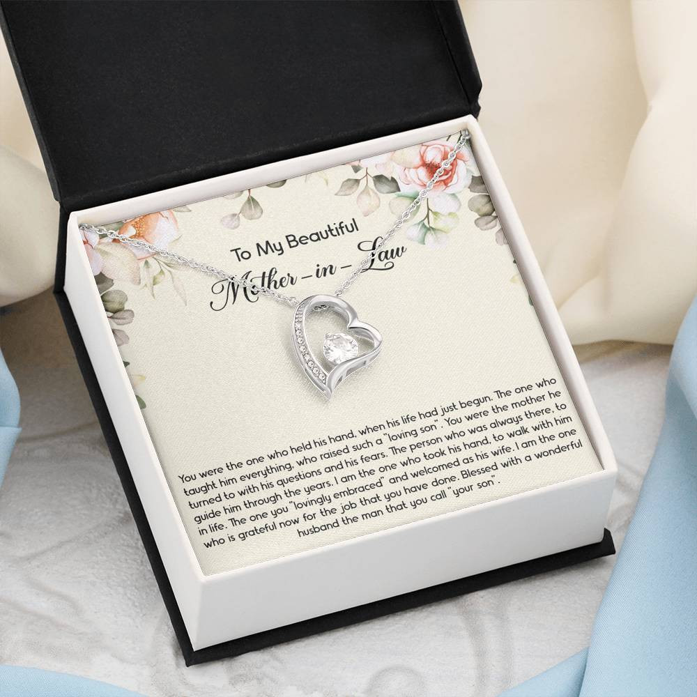 To My Mother-in-Law Gifts, The One Who Held His Hand, Forever Love Heart Necklace For Women, Birthday Mothers Day Present From Daughter-in-law