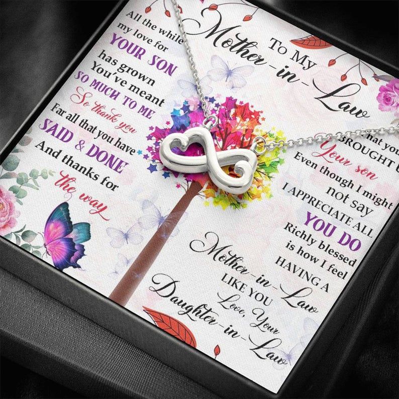 To My Mother-in-law Infinity Heart Necklace Gift, To My Mother-In-Law Box Gift Card, Mother-in-law Daughter-in-law jewelry