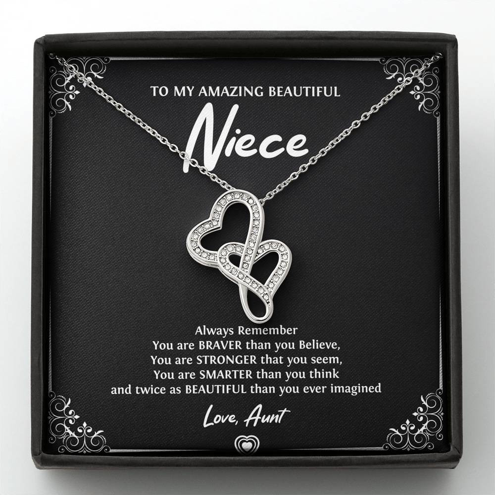 To My Niece  Gifts, Always Remember, Double Heart Necklace For Women, Birthday Present Idea From Aunt