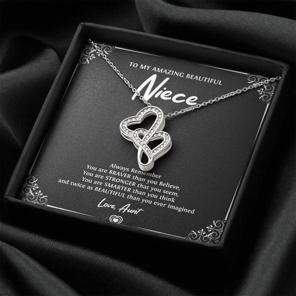 To My Niece  Gifts, Always Remember, Double Heart Necklace For Women, Birthday Present Idea From Aunt