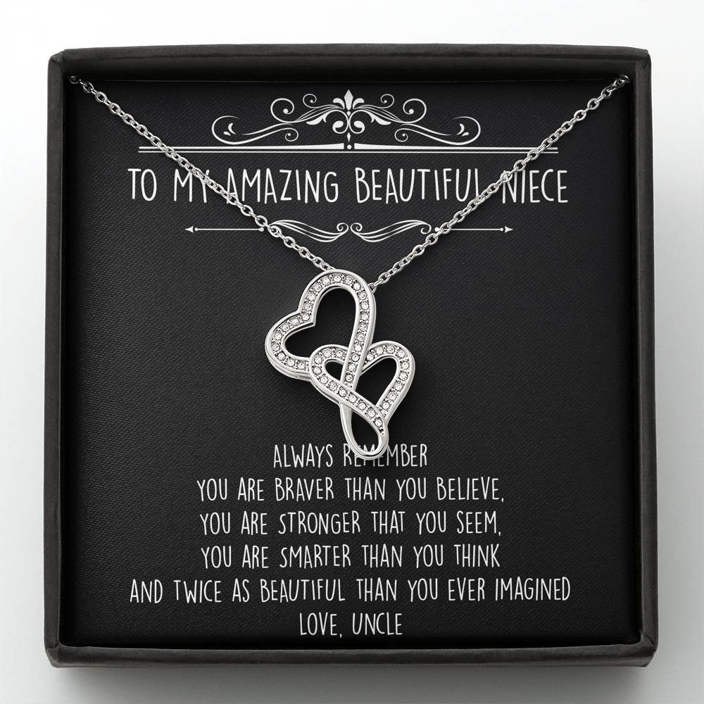 To My Niece  Gifts, Always Remember, Double Heart Necklace For Women, Birthday Present Idea From Uncle