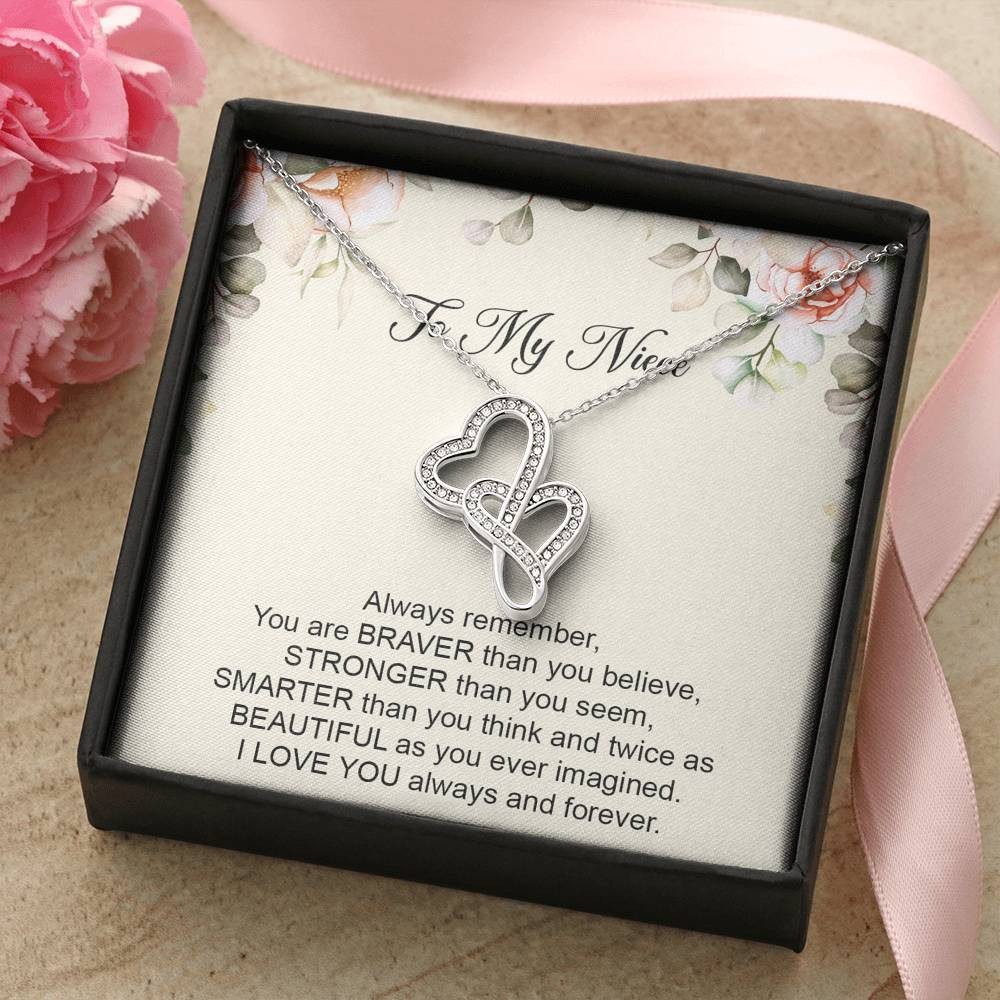 To My Niece  Gifts, Always Remember, Double Heart Necklace For Women, Birthday Present Ideas From Aunt Uncle