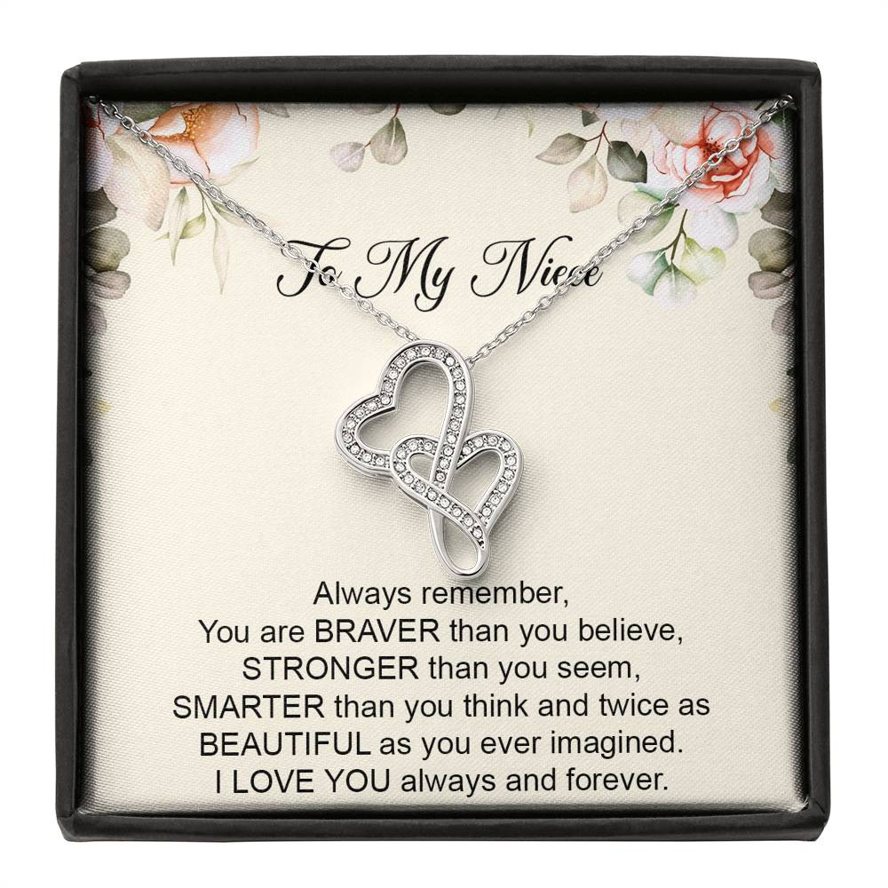 To My Niece  Gifts, Always Remember, Double Heart Necklace For Women, Birthday Present Ideas From Aunt Uncle
