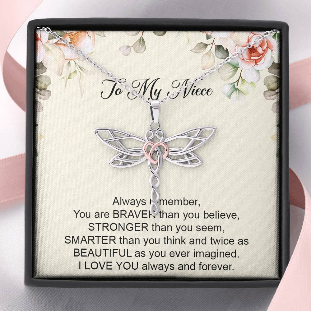 To My Niece  Gifts, Always Remember, Dragonfly Necklace For Women, Birthday Present Ideas From Aunt Uncle