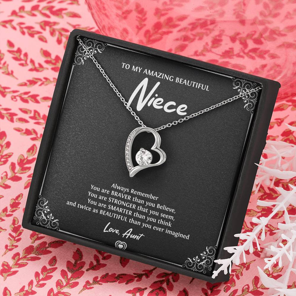 To My Niece  Gifts, Always Remember, Forever Love Heart Necklace For Women, Birthday Present Idea From Aunt