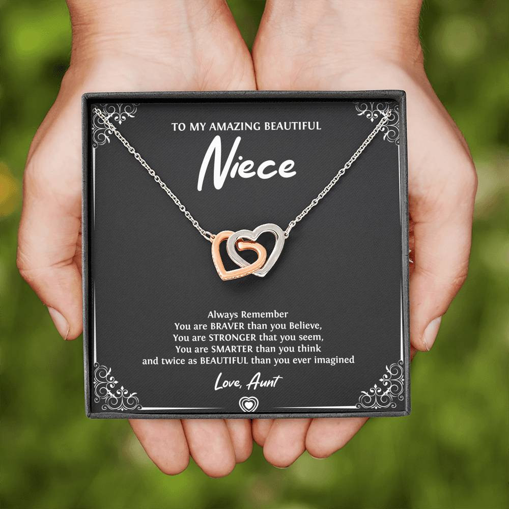 To My Niece  Gifts, Always Remember, Interlocking Heart Necklace For Women, Birthday Present Idea From Aunt