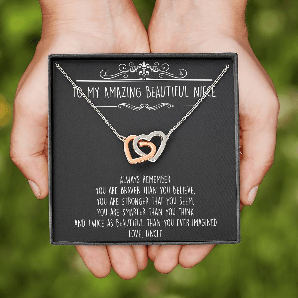 To My Niece  Gifts, Always Remember, Interlocking Heart Necklace For Women, Birthday Present Idea From Uncle