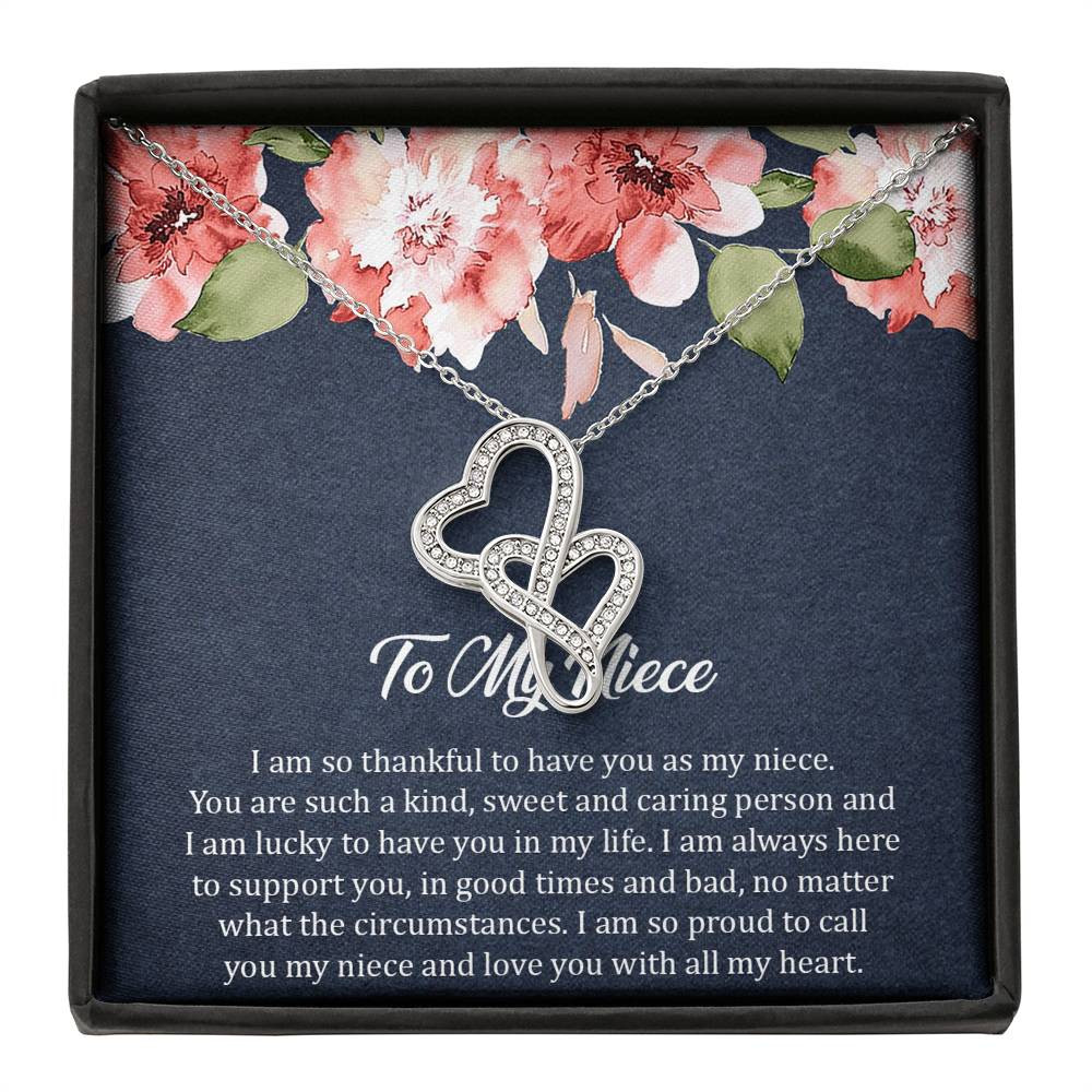 To My Niece  Gifts, I’m So Thankful, Double Heart Necklace For Women, Birthday Present Ideas From Aunt Uncle