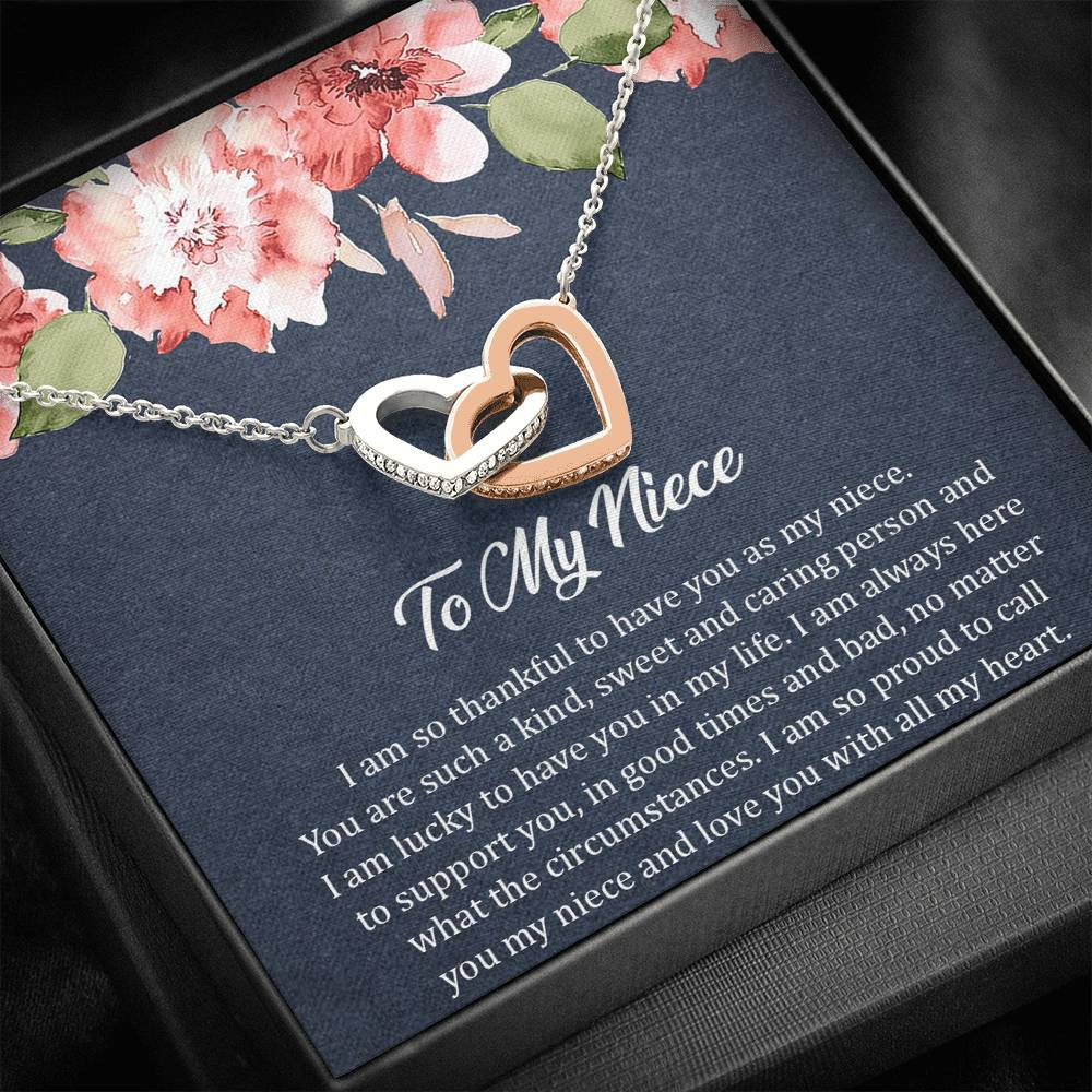 To My Niece  Gifts, I’m So Thankful, Interlocking Heart Necklace For Women, Birthday Present Ideas From Aunt Uncle