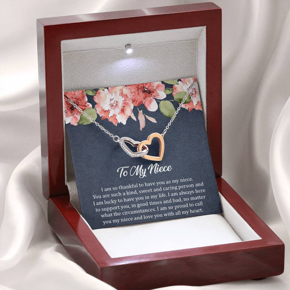 To My Niece  Gifts, I’m So Thankful, Interlocking Heart Necklace For Women, Birthday Present Ideas From Aunt Uncle