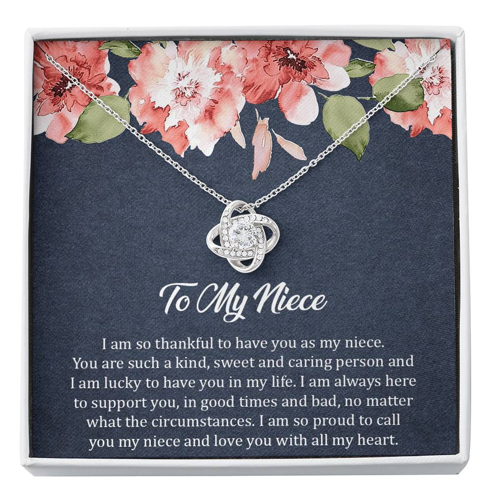 To My Niece  Gifts, I’m So Thankful, Love Knot Necklace For Women, Birthday Present Ideas From Aunt Uncle