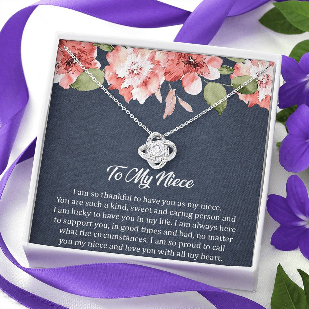 To My Niece  Gifts, I’m So Thankful, Love Knot Necklace For Women, Birthday Present Ideas From Aunt Uncle