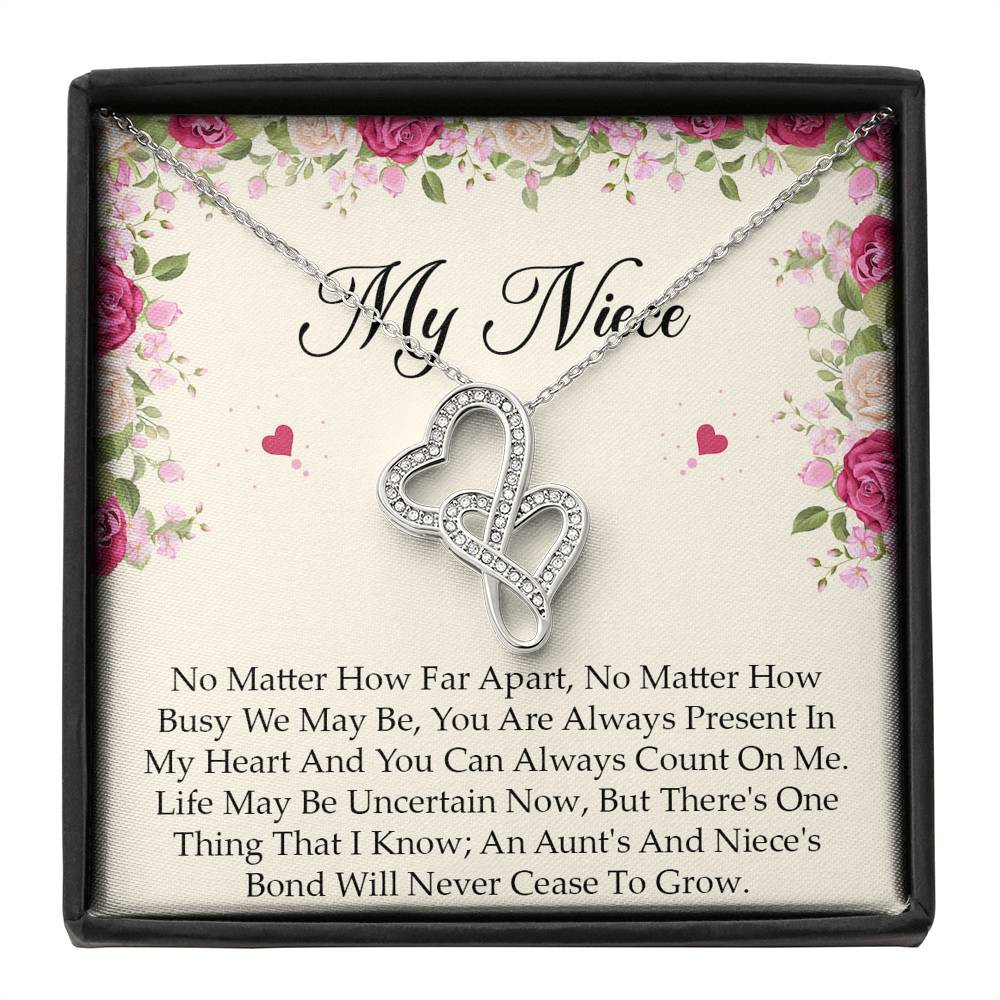 To My Niece  Gifts, No Matter How Far Apart, Double Heart Necklace For Women, Birthday Present Idea From Aunt Uncle