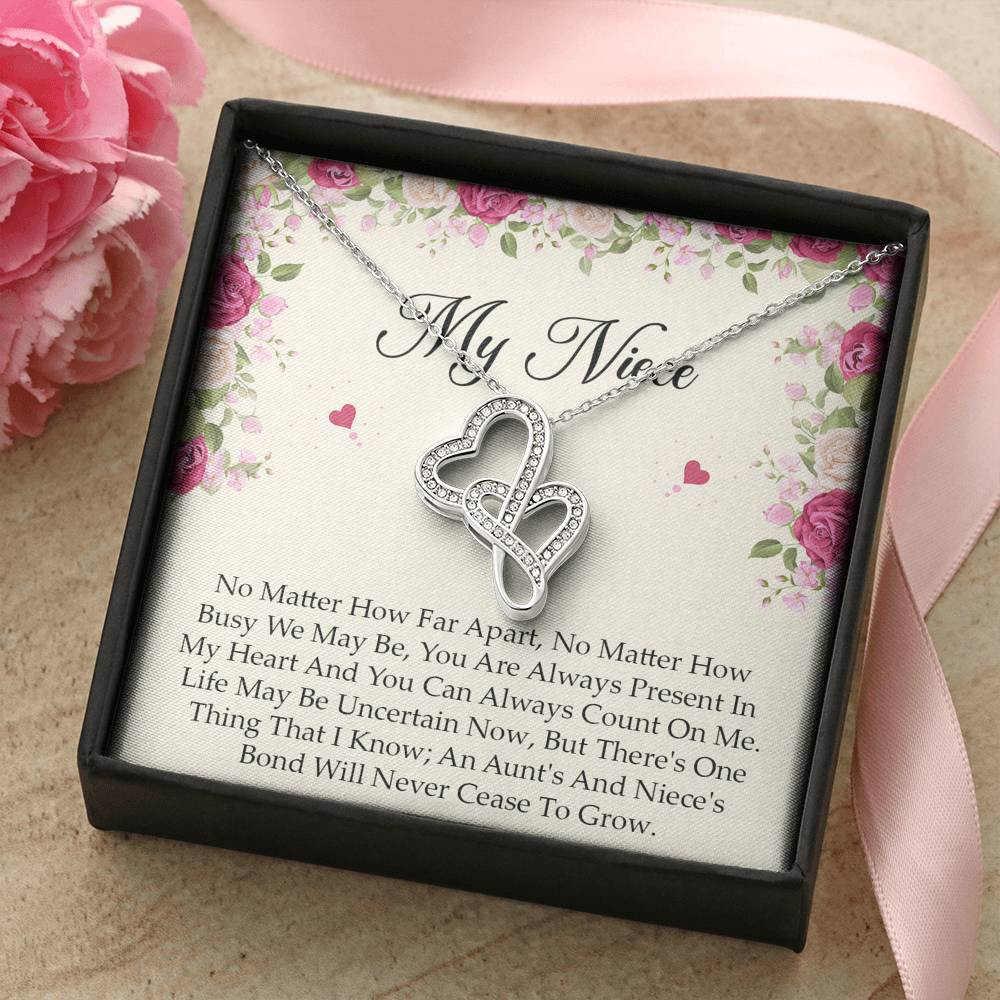 To My Niece  Gifts, No Matter How Far Apart, Double Heart Necklace For Women, Birthday Present Idea From Aunt Uncle