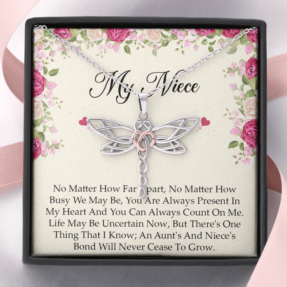 To My Niece  Gifts, No Matter How Far Apart, Dragonfly Necklace For Women, Birthday Present Idea From Aunt Uncle