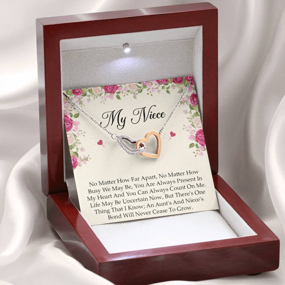 To My Niece  Gifts, No Matter How Far Apart, Interlocking Heart Necklace For Women, Birthday Present Idea From Aunt Uncle