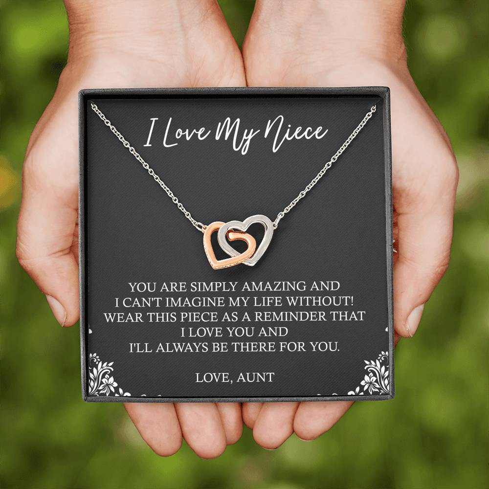 To My Niece  Gifts, You Are Simply Amazing, Interlocking Heart Necklace For Women, Birthday Present Idea From Aunt