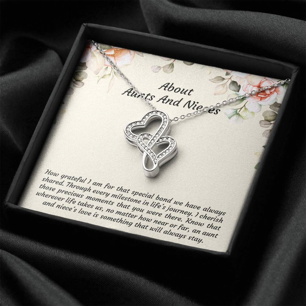 To My Niece Gifts, How Grateful I Am For That Special Bond, Double Heart Necklace For Women, Niece Birthday Present From Aunt