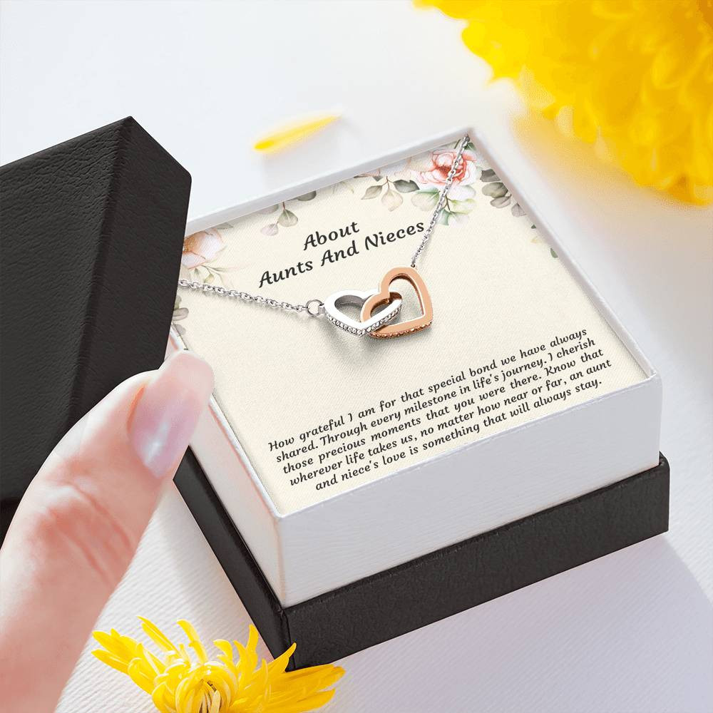 To My Niece Gifts, How Grateful I Am For That Special Bond, Interlocking Heart Necklace For Women, Niece Birthday Present From Aunt