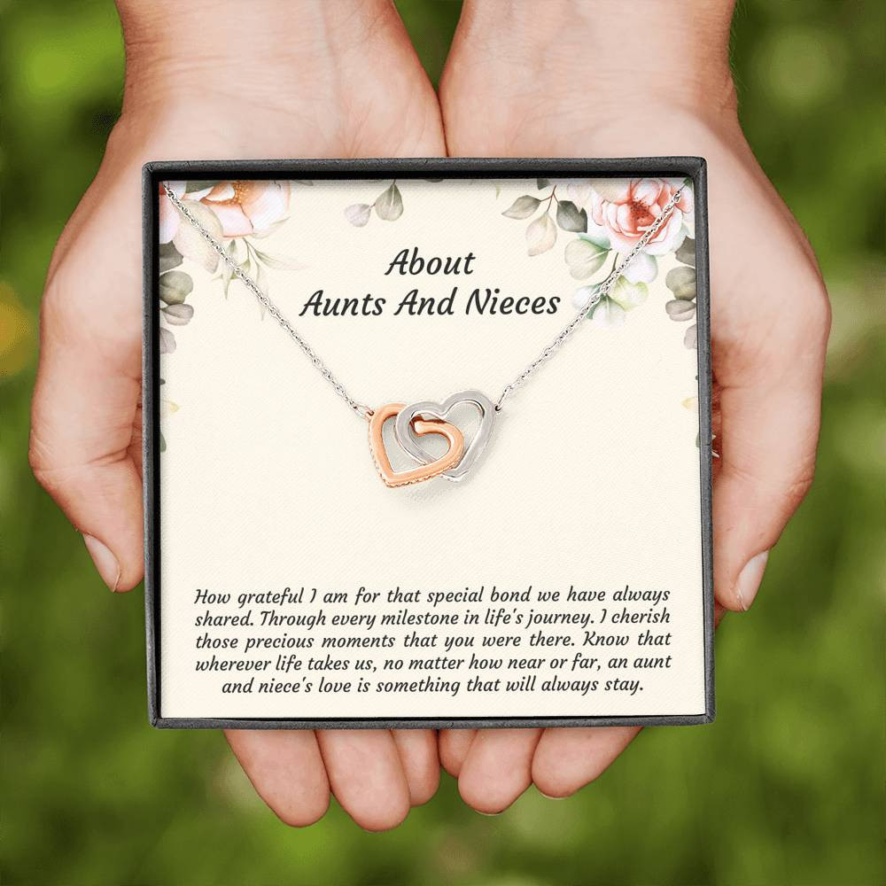 To My Niece Gifts, How Grateful I Am For That Special Bond, Interlocking Heart Necklace For Women, Niece Birthday Present From Aunt