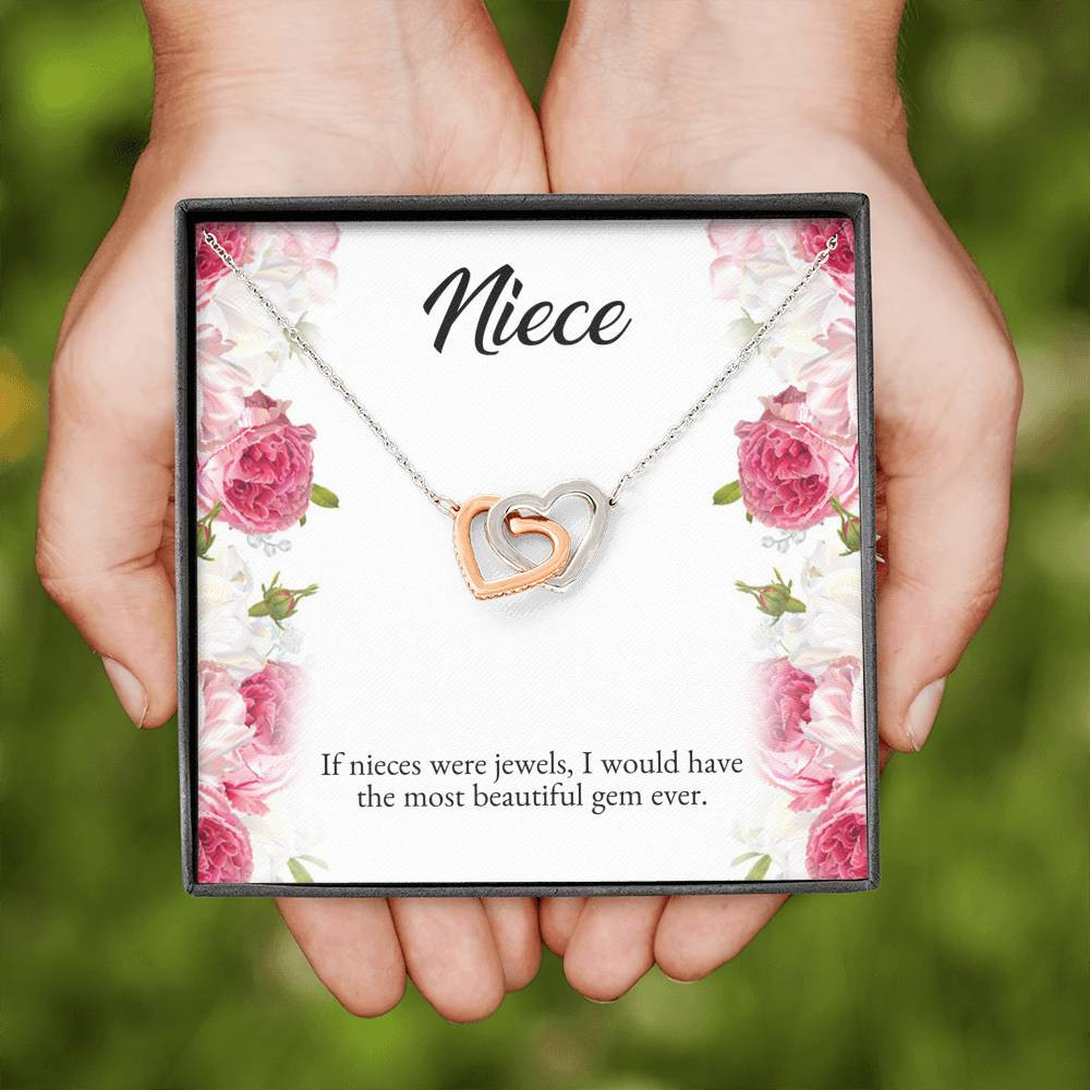 To My Niece Gifts, If Nieces Were Jewels, Interlocking Heart Necklace For Women, Niece Birthday Present From Aunt Uncle