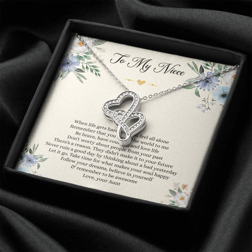 To My Niece Gifts, When Life Gets Hard And You Feel All Alone, Double Heart Necklace For Women, Niece Birthday Present From Aunt