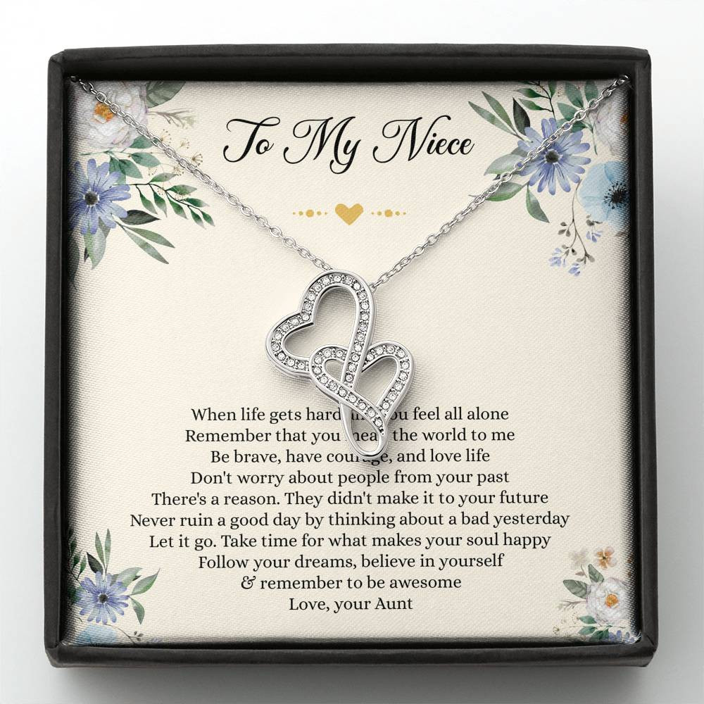 To My Niece Gifts, When Life Gets Hard And You Feel All Alone, Double Heart Necklace For Women, Niece Birthday Present From Aunt
