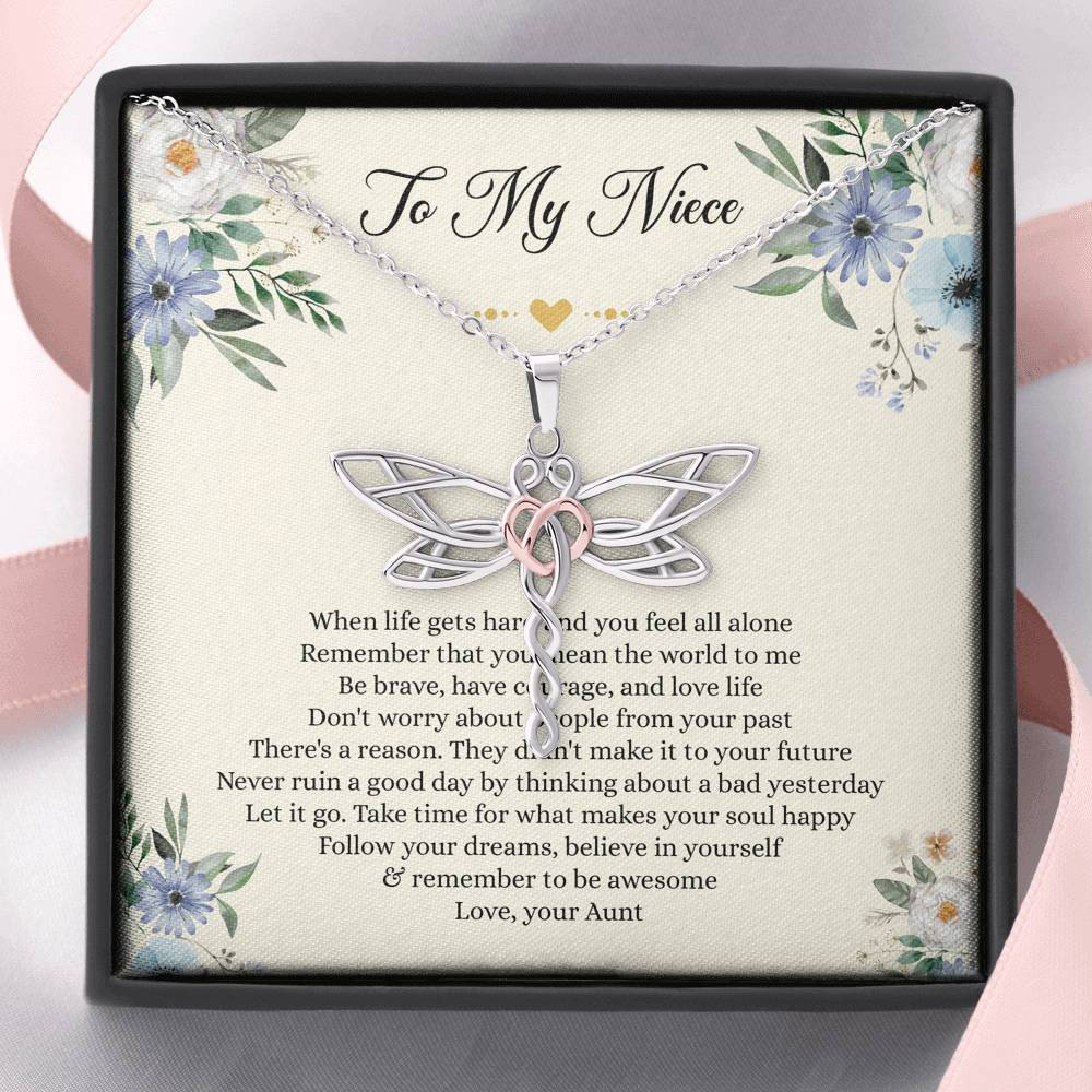 To My Niece Gifts, When Life Gets Hard And You Feel All Alone, Dragonfly Necklace For Women, Niece Birthday Present From Aunt