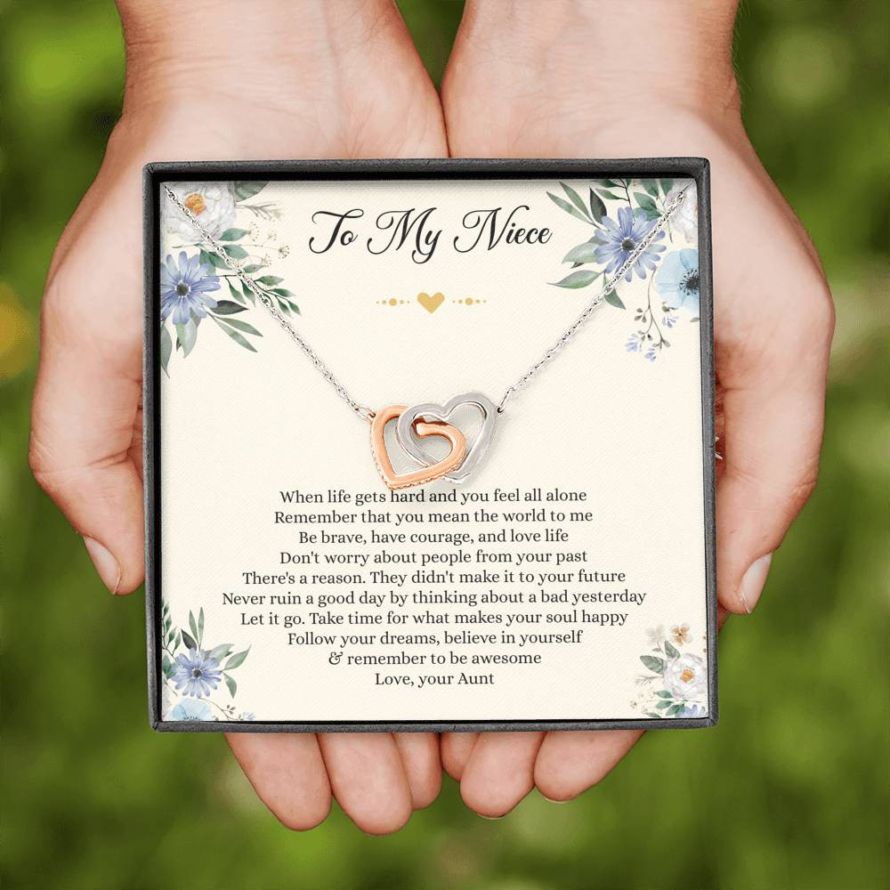To My Niece Gifts, When Life Gets Hard And You Feel All Alone, Interlocking Heart Necklace For Women, Niece Birthday Present From Aunt