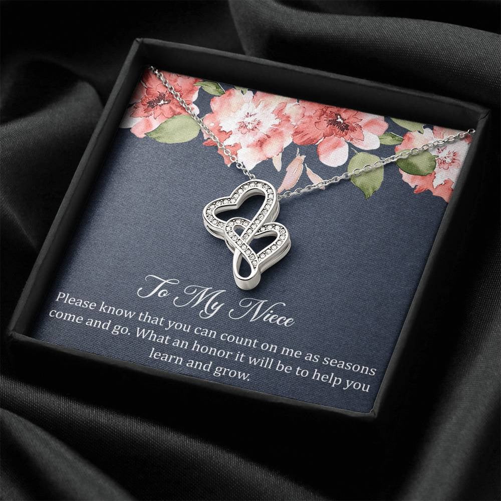 To My Niece Gifts, You Can Count On Me, Double Heart Necklace For Women, Niece Birthday Present From Aunt Uncle