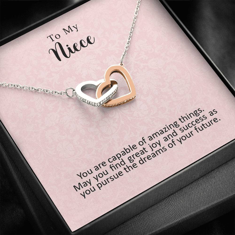 To My Niece Joy and Success Interlocking Hearts Necklace
