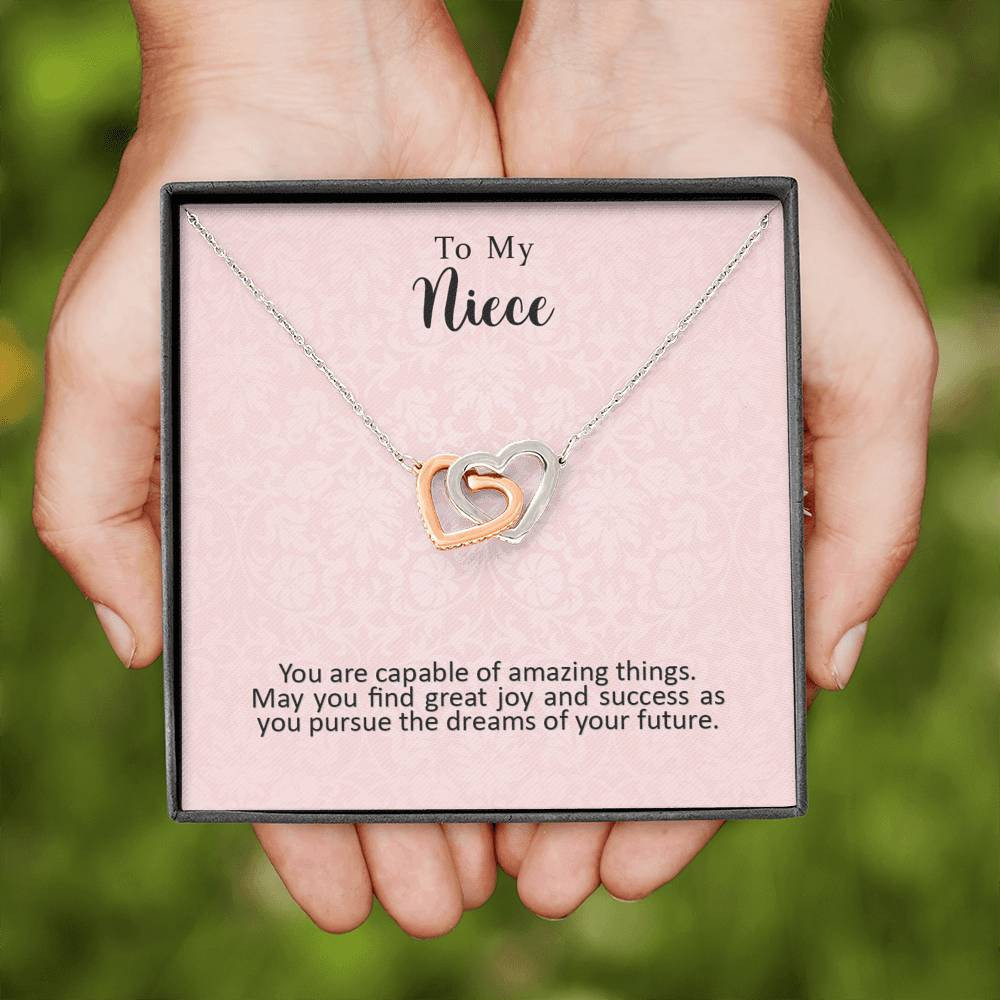 To My Niece Joy and Success Interlocking Hearts Necklace